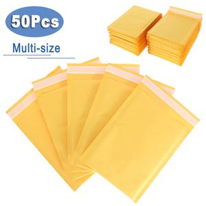 50PCS 크래프트 종이 버블 봉투 가방 버블 메일러 노란색 셀프 씰링 특급 배송 포장 가방 멀티 사이즈 방수