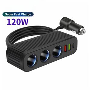 120W USB 차량용 충전기 4-in-1 다기능 소켓 시가 라이터 아이폰 휴대 전화 충전기 용 빠른 충전 전원 어댑터