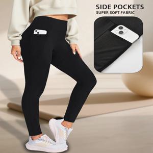 여성용 포켓이 있는 매우 부드러운 레깅스, 하이 웨이스트 배 조절 운동 요가 바지