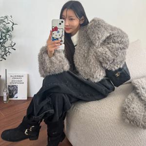 여성 가을 ​​겨울 루즈핏 퍼 자켓 한국 스타일 시크 다용도 패셔너블 슬리밍 탑 스카프 프렌들리 긴팔