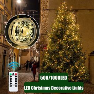 크리스마스 LED 스트링 라이트 50M/100M 녹색 구리 와이어 요정 조명 (리모컨 포함) 크리스마스 트리 장식 정원용