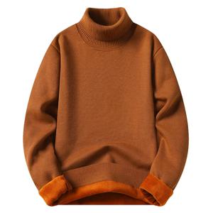 남성 터틀넥 스웨터 플리스 니트웨어 솔리드 컬러 벨벳 점퍼 슬림 핏 우아한 럭셔리 브랜드 브라운 니트 스웨터