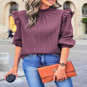 버건디 여성 플러스 사이즈 단색 여름 셔츠 버건디