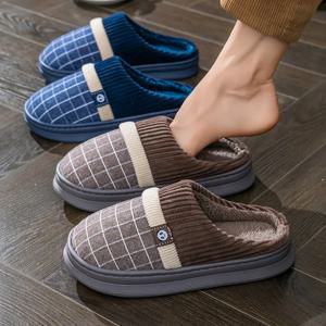 여성용 대형 사이즈 면 슬리퍼, 새로운 가을 및 겨울 스타일, 남성용 실내 두꺼운 밑창 및 따뜻한 털 슬리퍼