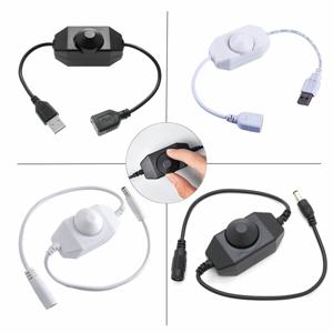 5V/12V 24V LED 노브 디머 스위치 DC USB 암-수 연장 코드 회전식 ON OFF 컨트롤러 흰색 검정색 스트립 조명