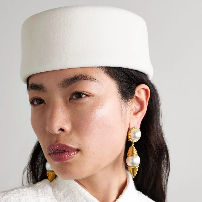 빈티지 하드탑 플랫 페도라 여성용 100% 울 펠트 베레모 웨딩 파시네이터 캡 웨딩 칵테일 파티 필박스 햇