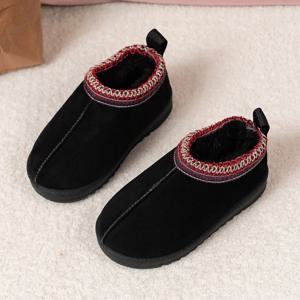 2025년 신상 아동화, 여아용 겨울 스노우 부츠, 두꺼운 밑창의 따뜻한 신발, 레트로 웨이브 스트라이프 울 가죽 신발