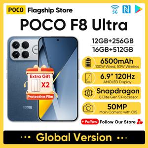 오리지널 포코 F8 울트라 글로벌 버전 스마트폰 스냅드래곤 8 엘리트 5세대 6.9인치 디스플레이 6500mAh 100W 하이퍼차지 50W 무선 NFC