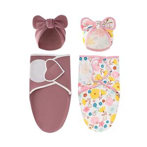 아기 담요 모자 세트 만화 인쇄 면화 신생아 Swaddle 조정 가능한 유아 잠자는 Swaddle 랩 올 시즌 0-6 개월