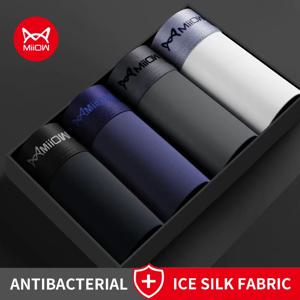 MiiOW 4Pcs 얼음 실크 남자 복서 반바지 그래핀 항균 남자 속옷 남자 팬티 원활한 통기성 남성 팬티 L-5XL