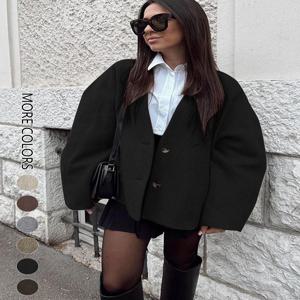 가을 겨울 신상 여성 코트 탑 스트리트웨어 패션 버튼 긴 소매 코트 솔리드 섹시 브이넥 캐주얼 슬림 다용도 의류