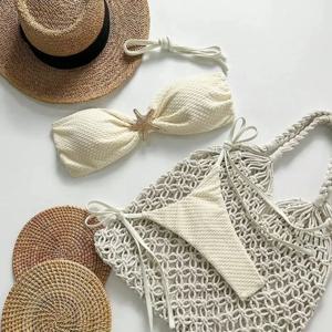 수영복 솔리드 컬러 비키니 유럽과 미국의 섹시한 레이스 업 비키니 여성의 작은 신선한 스플릿 비치 스타일 순수한 욕망 수영복