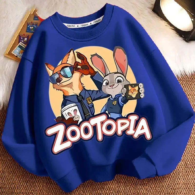 봄 어린이 소년 옷 어린이 소녀 디즈니 Zootopia 2 Judy Hopps Nick Wilde 프린트 스웨트 탑 베이비 만화 풀오버