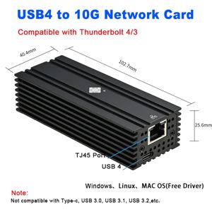 Thunderbolt 3/4 10G 단일 포트 RJ45 10GBASE-T 이더넷 지원 Mac과 호환되는 USB4 - 10Gb 이더넷 어댑터