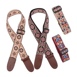 1PC 기타 스트랩 베이스 코튼 가죽 자수 스트랩 조절 가능한 넥 스트랩 일렉트릭 어쿠스틱 기타 베이스 액세서리