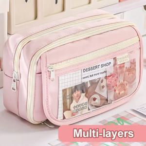 Kawaii 연필 케이스 다층 편지지 펜 귀여운 가방 크리 에이 티브 펜 상자 학생 학교 문구 용품으로 돌아 가기