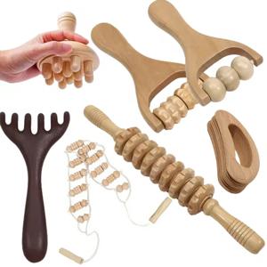 가정용 나무 마사지 롤러 핸드헬드 수동 바디 마사지 괄사 도구 전신 핸드 푸시 트리거 포인트 마사지기 여성 남성용