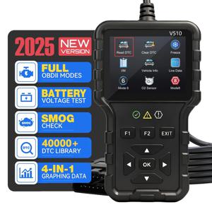 V510 Obd2 스캐너 진단 도구 |     배터리 테스터, 엔진 고장 코드 리더, 실시간 데이터, DTC 검색, 프로즌 프레임, 1996년 이후 모든 OBDII 프로토콜 차량용 스캔 도구, 배터리는 포함되어 있지 않습니다.