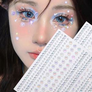 1Pcs 3D 무지개 빛깔의 해바라기 얼굴 라인 석 스티커 반짝 이는 스테레오 보석 DIY 파티 눈 & 바디 장식을위한 자기 접착 문신