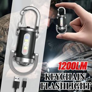 미니 키체인 손전등 충전식 포켓 COB 작업등 야외용 후크 비상 경고등 캠핑 걷기 하이킹용