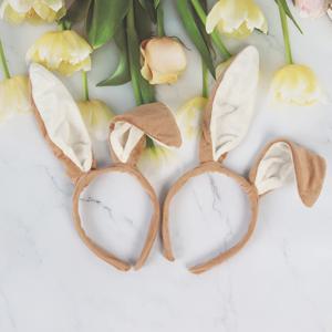 새로운 갈색 긴 귀 움직이는 토끼 귀 알리스밴드 갈색 토끼 귀 머리띠 귀여운 구부릴 수 있는 긴 토끼 의상