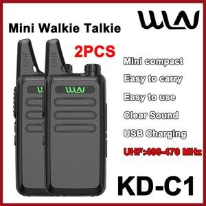 2개입 WLN KD-C1 미니 무전기 USB 충전기 UHF 400-470MHz 슬림 트랜시버 16채널 장거리 햄 무전기 어린이 선물 KD-C1T