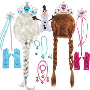 디즈니 겨울왕국 엘사 생일 파티 의상 놀이 액세서리 머리 장식 티아라 스노우 퀸 공주 안나 가발 키즈 카니발 코스프레 키트