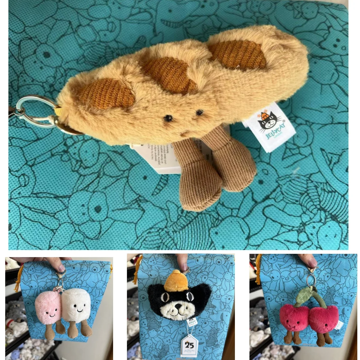 플러시 코튼 고양이 캔디 투톤 귀여운 부드러운 투톤 키체인 크루아상 플러시 키체인 체리 플러시 키체인 플러시