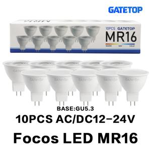 10팩 LED GU5.3 전구 3W 5W 6W 8W 램프 MR16 저압 ACDC 12V 24V 스포트라이트 할로겐 램프 대체 가정 현관 조명