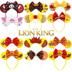 미키 마우스 헤어밴드 라이온 킹 무파사 심바 귀 머리띠 소녀용 펌바 헤드웨어 여성용 리본 헤어 액세서리