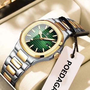 포에다가 여성용 사각형 고급 시계 방수 야광 날짜 표시 여성용 손목시계 스테인리스 스틸 패션 쿼츠 여성 시계