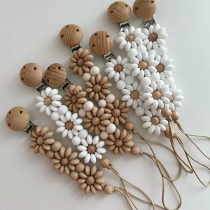 꽃 아기 실리콘 구슬 젖꼭지 클립 체인 신생아 더미 젖꼭지 홀더 클립 BPA 무료 젖니가 남 장난감 끈끈이 헤어 밴드