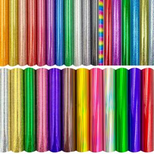 글리터 열 프레스 비닐 시트 20x25cm - 티셔츠, 홈데코, 테이블보 DIY용 다리미 부착 - 실루엣 호환 HTV 필름