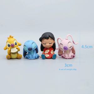 4pcs 릴로 스티치 엔젤 ‌   액션 피규어 장난감 Ute Reuben 스티치 애니메이션 피규어 소장 모델 장식품 어린이 장난감 생일 선물