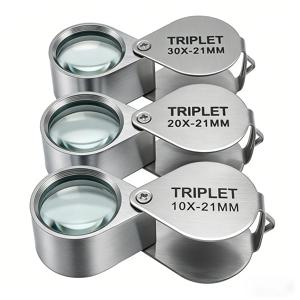 10-30배율 금/은색 박스형 휴대용 접이식 3단 보석/라벨/독서용 확대경