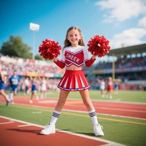 3-12Y 치어 리더 드레스 (손 꽃 포함) 인쇄 된 편지 티셔츠 축구 게임 축제 코스프레 의류 블루 레드 스커트