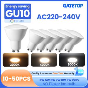 10-50PCS LED 스포트라이트 GU10 전구 3W 5W 6W 7W 8W 9W AC220-240V 주광색 50W 할로겐 램프 대체 샹들리에 조명에 적합
