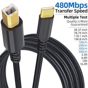 USB C-B 프린터 케이블 HP Canon Brother용 고속 Samsung Dell Epson Lexmark Xerox ~ 480Mbps 더 많은 USB 장치 제공