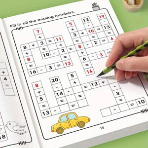 32페이지 수학 크로스워드 퍼즐 워크북 |   어린이를 위한 덧셈과 뺄셈 연습 |   필수 산술 학습