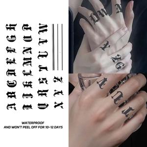 오래 지속되는 방수 문신 스티커, 모조 비반사 임시 문신, 영어 패턴, 손가락 팔, 가짜 문신