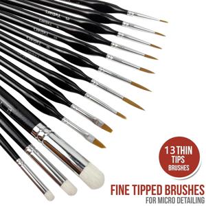 미니어처 페인트 브러쉬 드라이브러쉬-13개 마이크로 디테일 페인트 브러쉬 세트, 아크릴, 수채화, 유화용 소형 정밀 브러쉬