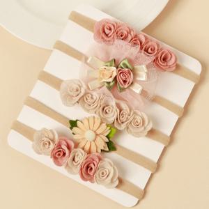 5pcs 핑크 레이스 시뮬레이션 꽃 헤어 액세서리 신생아 소녀 접합 꽃 머리띠 아기 사진 장식 귀여운 헤어 밴드