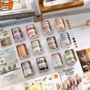 5 롤/박스 꽃 Washi 테이프 그리드 시리즈 마스킹 테이프 장식 스티커 앨범 일기 장식 전화 케이스 컵 일기 장식