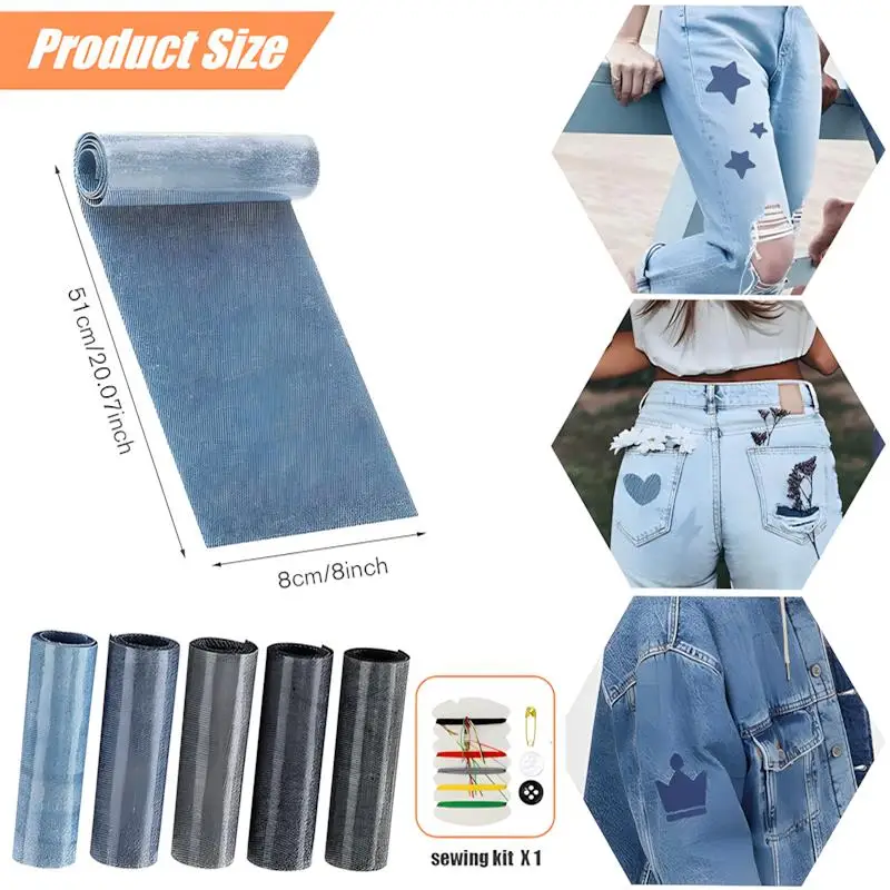 Jean Iron-On 패치 1롤, 8 X 50 Cm 데님 수리 보조금, 의류, 어린이 성인용 자체 접착 Iron-On 패치 ﻿