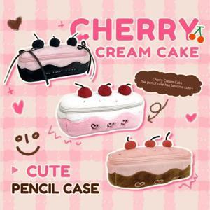 새로운 플러시 체리 케이크 펜 가방 대용량 연필 케이스 학생용 다기능 문구 가방 학교 사무실용