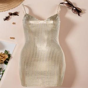 2025년 신상 여름 섹시 여성 드레스 나이트클럽 미니 스트랩 파티 이브닝 드레스 백리스 생일 체크무늬 스팽글 롱 드레스