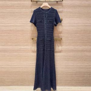 우아한 프랑스 스타일 2026 신상품 미니 스팽글 블루 롱 기장 허리 라인 슬림핏 여성 파티 연회 이브닝 드레스