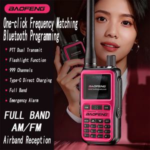BAOFENG UV-5R 미니 핑크 듀얼 밴드 양방향 라디오 5W/999CH 블루투스 앱 프로그래밍 NOAA 날씨 경보 Type-C 고속 충전1팩