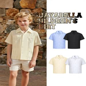여름 자수 반팔 라펠 보이 셔츠 쿠바 과야베라 티셔츠 4포켓 사파리룩 캐주얼 아동 가디건 S-XL