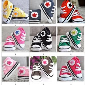 QYFLYXUEQYFLYXUE- 	 아기 크로 셰 뜨개질 운동화 첫 번째 산책 신발 어린이 스포츠 수제 테니스 부츠 코튼 0-12M 10 짝/몫 맞춤